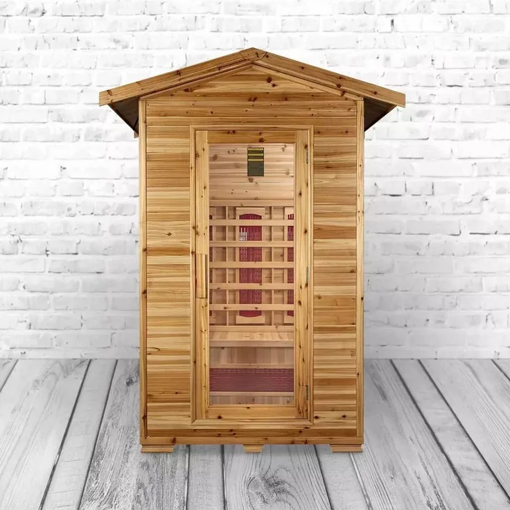 PureHaven Infrarotkabine Helsinki Alpha 120x120x210 cm aus kanadischem Hemlock-Holz Bluetooth-Soundsystem Timer Lichttherapie in 4 Farben digitale Steuerung