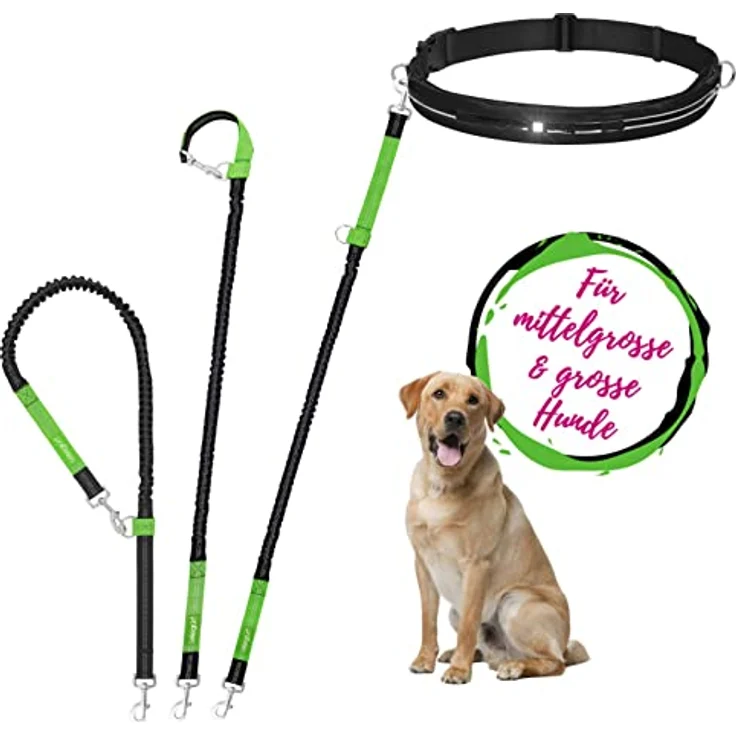 Leisegrün Joggingleine für große Hunde | Freihandleine zum Joggen mit Bauchgurt und Ruckdämpfer | Länge 125 cm bis 175 cm | Farbe: Schwarz – Bild 2