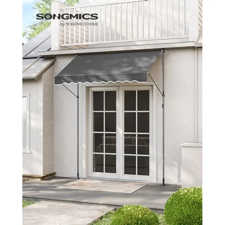 SONGMICS Klemmmarkise, höhenverstellbar, mit Handkurbel, Sonnenschutz, 200 x 120 cm, anthrazit – Bild 2