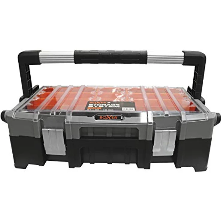 BOXER® Werkzeugkasten leer 22", Kunststoff mit 15 Fächern im Deckel, stabile Metallschließen, schwarz/orange – Bild 4