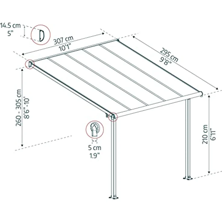 CANOPIA Terrassenüberdachung Alu Olympia 3X3.05 Polycarbonat Hohlkammerplatten Pergola 307 x 295 cm Grau - Klassisch & elegant, umfassender UV-Schutz, langlebig & wartungsfrei – Bild 2