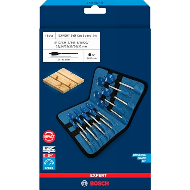 BOSCH EXPERT Self Cut Speed Flachfräsbohrer-Set 10-32 mm, 13-tlg. mit automatischem Vorschub für schnelles Bohren in Holz – Bild 2