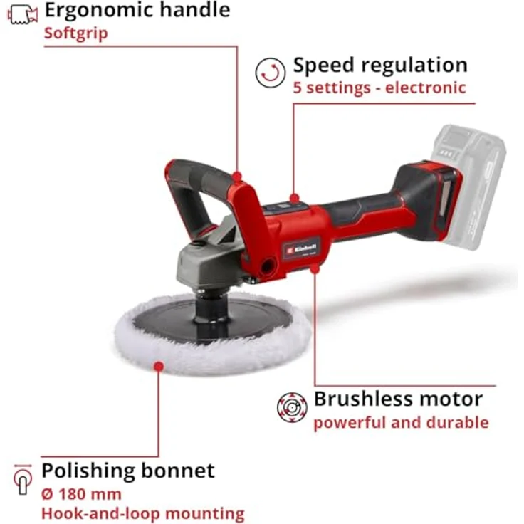 Einhell Akku-Polier-Schleifmaschine CP 18-180 Li E-Solo Power X-Change PXC (Lithium-Ionen, bürstenloser Elektro-Motor, elektr. Drehzahlregulierung, ohne Akku und Ladegerät) – Bild 3