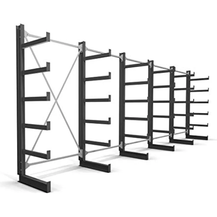 STIER Kragarmregal 6500x2000x500mm, einseitig mit 5 Feldern und 5 Ebenen, Tragkraft 200kg pro Kragarm, stabile Bodenverankerung