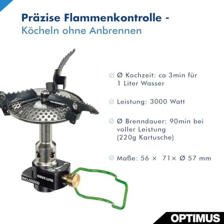 Optimus Crux Lite, Gaskocher mit 10.200 Watt Leistung, extrem leicht (72 g), optimale Wärmeverteilung – Bild 3