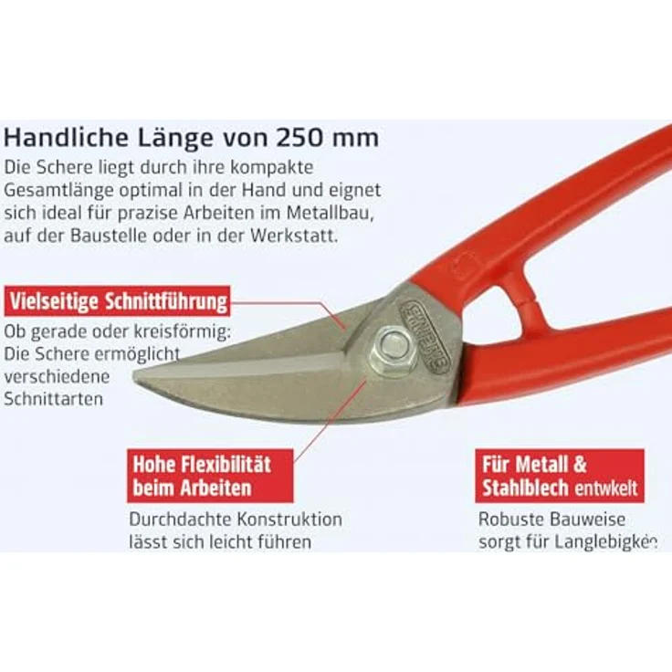 STUBAI Lochschere links 250 mm | Metall/Stahlblech | einfache gerade und kreisförmige Schnitte | Figurenschere | Lochschere – Bild 8