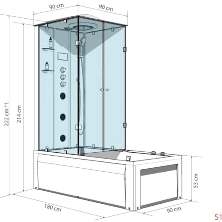 AcquaVapore K05-R01-WP, Whirlpool Dusche Kombination 90x180 cm, weiß, mit Regendusche und Massagedüsen – Bild 5