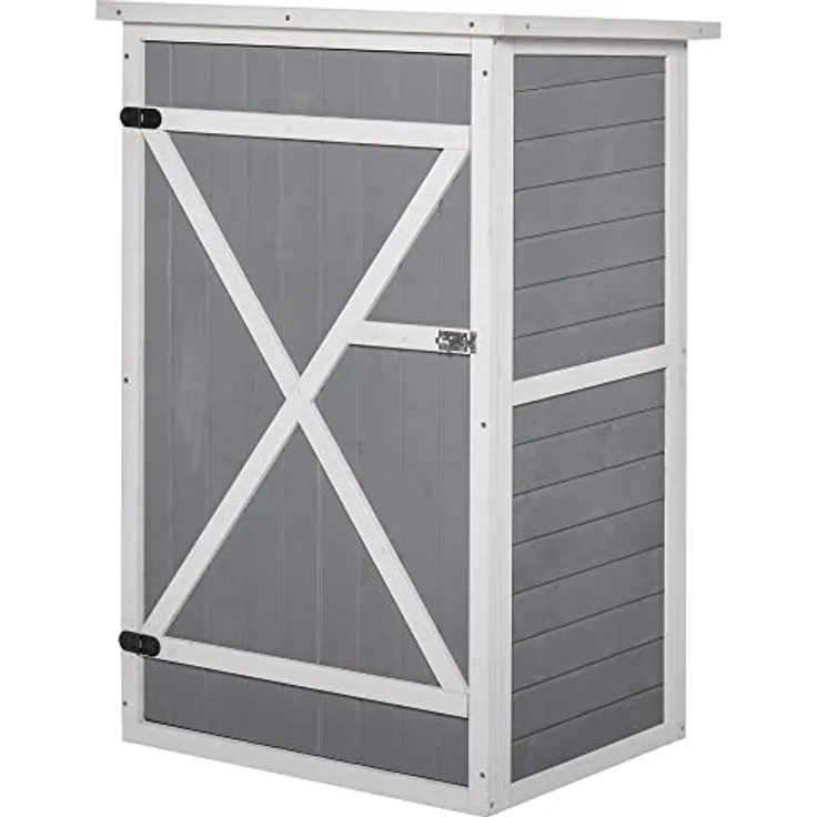 Outsunny Gartenhaus Gerätehaus Geräteschuppen mit Regalböden Geräteschuppen Lagerschuppen für Garten Tanne Schwarz+Grau+Weiß 75 x 56 x115 cm – Bild 1