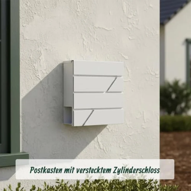 relaxdays Wandbriefkasten Metall mit Zeitungsfach und Zylinderschloss, weiß – Bild 3