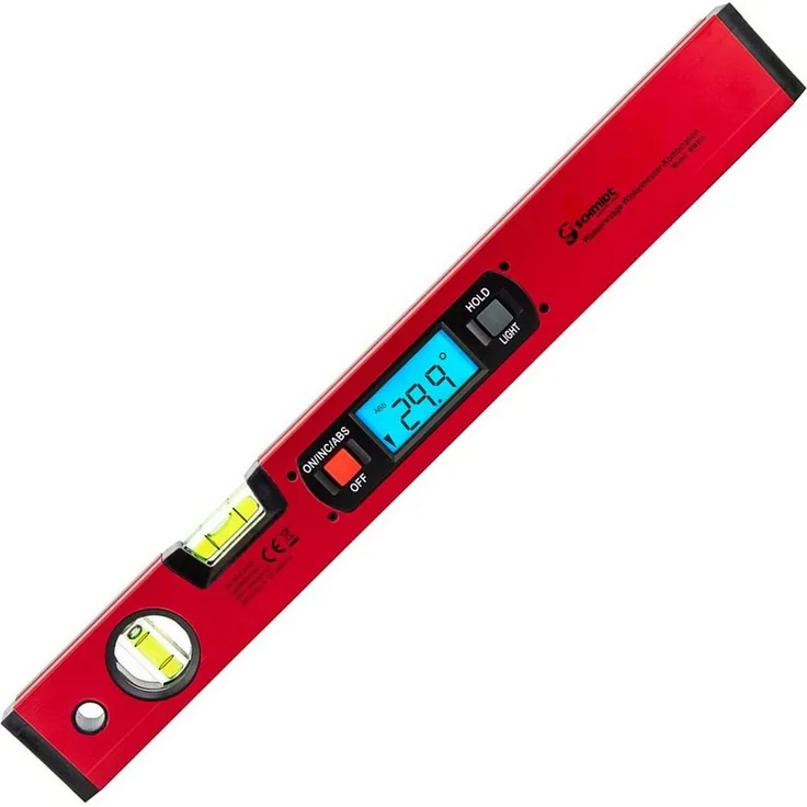 SCHMIDT security tools WW400 Digitale Wasserwaage Winkelmesser, Aluminium mit Kunststoff-Endkappen, Rot