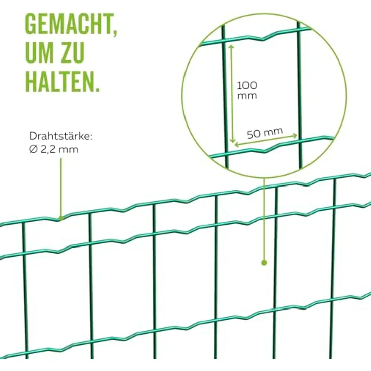 Alberts 604998 Schweißgitter Fix-Clip Pro®, verzinkter Stahl, grün kunststoffbeschichtet, Höhe 102 cm, Länge 10 m, Maschenweite 50 x 100 mm, Draht-Ø 2,2 mm – Bild 3