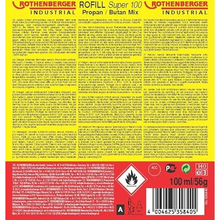 ROTHENBERGER Industrial RoFill Super 4x Nachfüllgas 100 ml, Gaskartusche mit hohem Reinheitsgrad für Feuerzeuge und Gasbrenner inkl. 5 Adapter – Bild 2