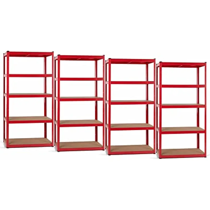 Stagecaptain 4X Set Heavyrack Lagerregal - 5 variabel montierbare Böden - Pulverbeschichtetes Metall - auch als Werkbank umbaubar - Tragkraft pro Boden: 175 kg - Tragkraft gesamt 875 kg - Rot