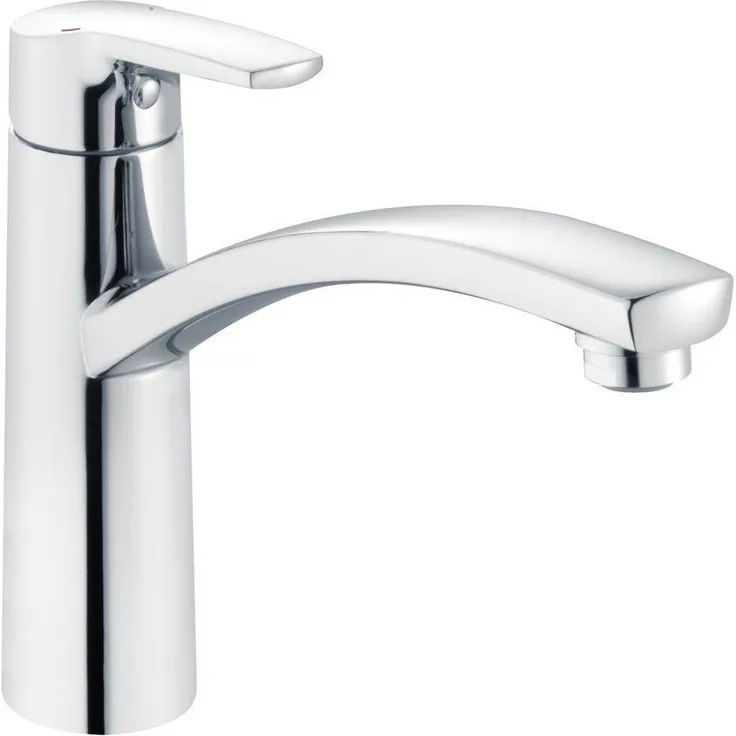 heinrichschulte Küchenarmatur NIEDERDRUCK Spültischarmatur omega_2, schwenkbar, Messing hochglanzverchromt mit Keramik-Kartusche und flexiblem Anschluss