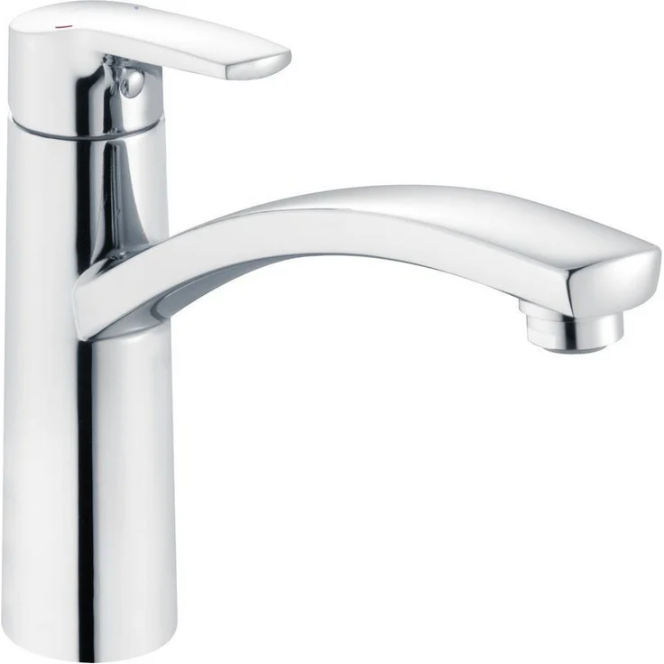 heinrichschulte Küchenarmatur NIEDERDRUCK Spültischarmatur omega_2, schwenkbar, Messing hochglanzverchromt mit Keramik-Kartusche und flexiblem Anschluss