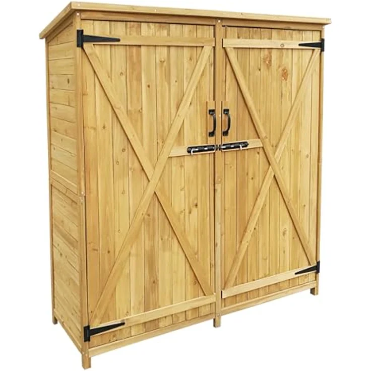 Wiltec Gartenhaus mit 2-flügelige Tür 1350x500x1540mm aus Fichtenholz mit Bitumendach für Garten, Terrasse & Balkon Gerätehaus Geräteschuppen Holzhaus Werkzeugschrank, Clever strukturiert, hochwertiges Fichtenholz, moderne Ästhetik, schnelle Montage, vielseitige Nutzung – Bild 1
