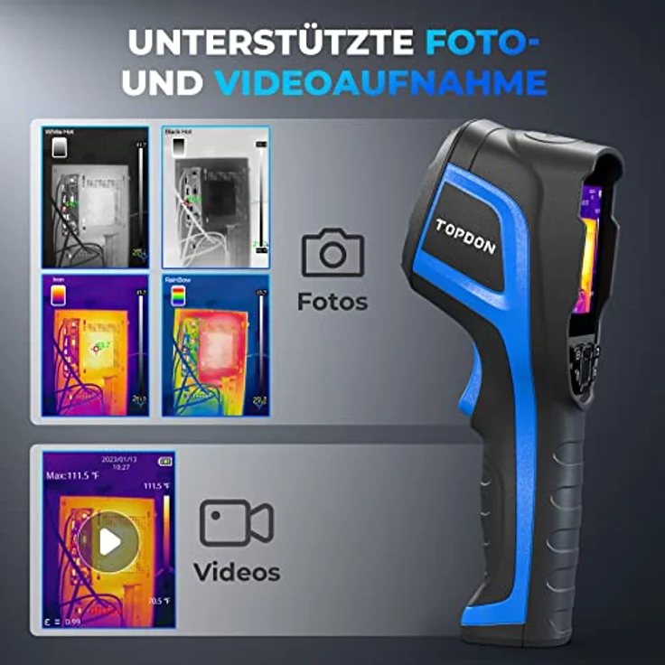 TOPDON TC004 Wärmebildkamera, 320x240 TISR Auflösung, Videoaufzeichnung, 12 Stunden Akkulaufzeit, Temperaturbereich –20°C bis +350°C, inklusive 16GB SD-Karte – Bild 4