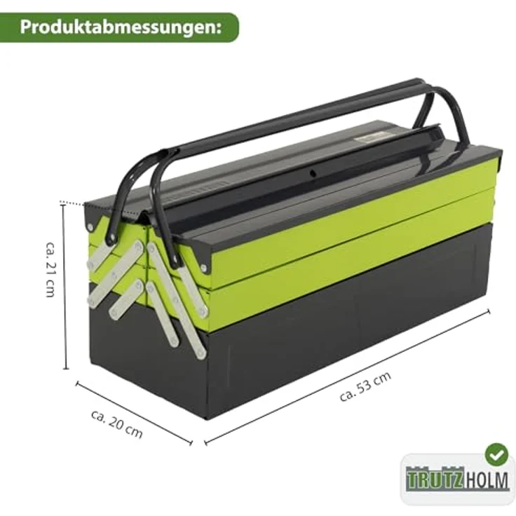 TRUTZHOLM Werkzeugkoffer Werkzeugkiste 53x20x21cm 5 Fächer aus Stahl lackiert klappbarer Griff – Bild 3