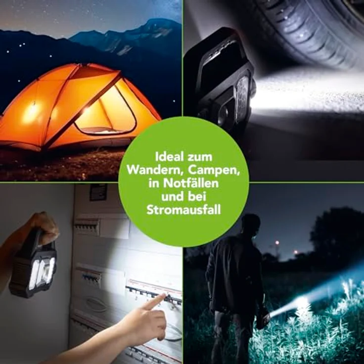 EASYmaxx LED Taschenlampe Solar-Arbeitsleuchte 3 in 1, COB-Strahler, dimmbares Seitenlicht, USB-C und Solarpanel, ideal für Outdoor und Camping – Bild 4
