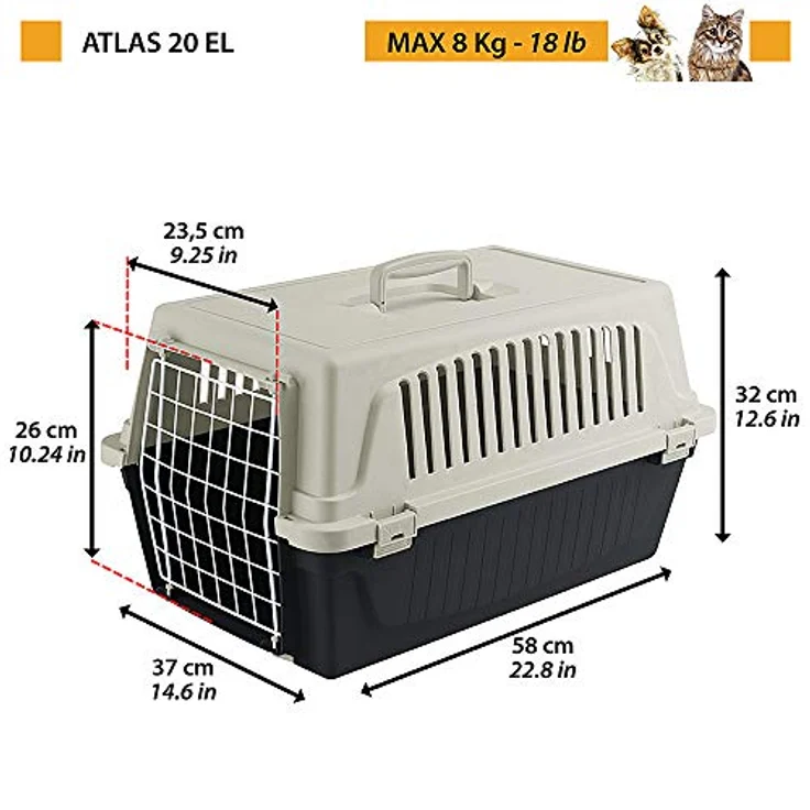 Ferplast Transportbox für Haustiere Hundebox für kleine Hunde und Katzen Atlas 20 EL, Transportbox für Haustiere, Lüftungsgitter, 37 x 58 x 32 cm, schwarz – Bild 2
