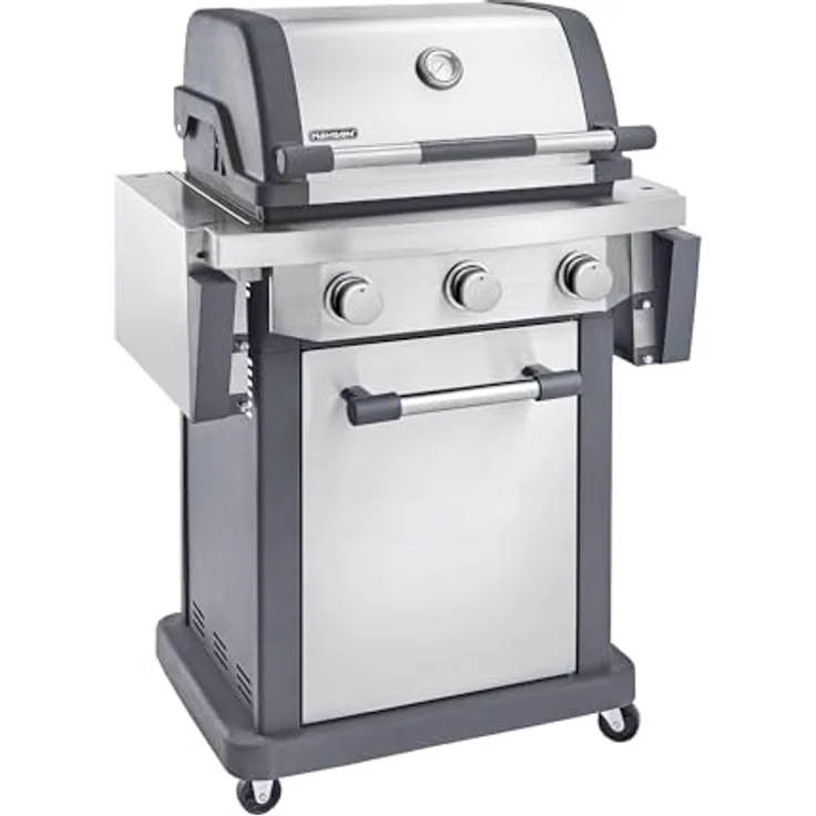 HAMSON Raider 3MR Edelstahl Gasgrill, 3 Edelstahlbrenner, zweiteiliger ...