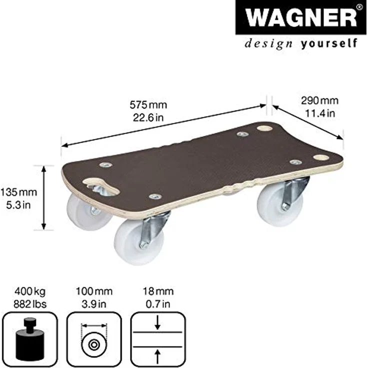 Wagner Transporthilfe MM 1311 I 57,5 x 29 x 13,5 cm - Tragkraft 400 kg - für schwer beladene Geräte & Möbel I Ergo-Griffmulden I rutschfeste Oberfläche I FSC®-Zertifiziert - 20131101 – Bild 2