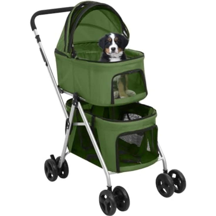 vidaXL Hunde-Transportbox Hundewagen für 2 Hunde Faltbar Grün 83x48x97 cm Oxford-Gewebe – Bild 2