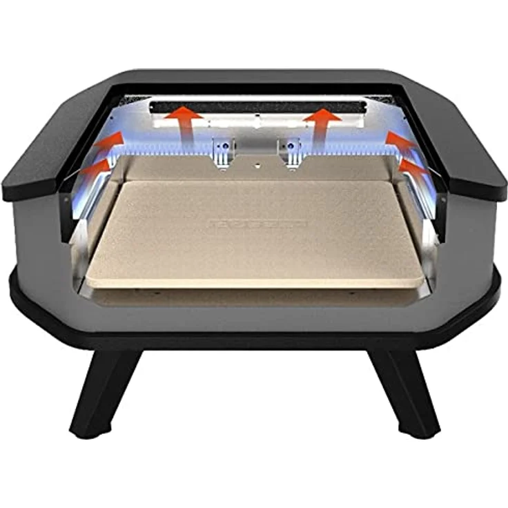 cozze, Millarco 90346 XXL 17 Gas Pizza Ofen mobiler Pizzaofen Pizzastein Gasgrill bis 400°Grad regelbar mit 42,50 x42,50 cm Pizzastein tragbar Terrasse Balkon Garten 8kW, Black – Bild 3