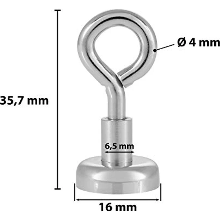 Poppstar 20 Stück Ösenmagnete klein Haftkraft 8kg, Durchmesser 16mm Mini Magnetösen Neodym Mini-Haken – Bild 2