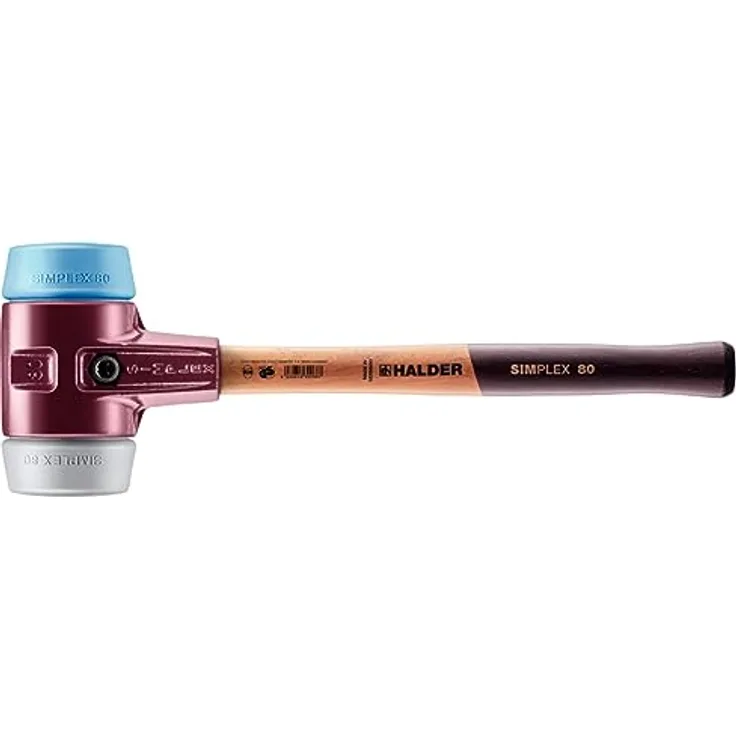 Halder-SIMPLEX-Schonhammer mit TE-Gehäuse und Holzstiel, TPE-mid - TPE-soft Ø 80 mm