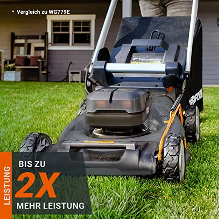 WORX WG748E NITRO Akku-Rasenmäher 40V(2x20V) - leistungsstarke bürstenloser Motor -46cm Schnittbreite - automatische Motorleistungsanpassung - 7 Schnitthöhenstufe - inkl. 2x4Ah Akkus & Dual-Ladengerät - Preisvergleich – Bild 2
