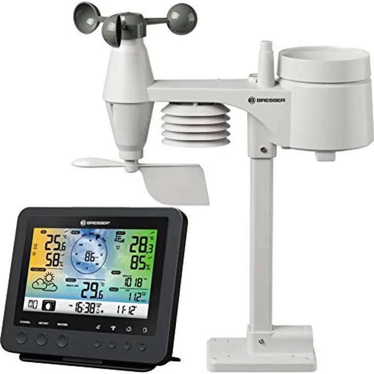 Bresser Wetterstation Weather Center 5-in-1 WLAN Prof. Sensor, 5-in-1 Sensorsystem mit Messwerten für Wind, Temperatur, Luftfeuchtigkeit und Niederschlag, Schwarz – Bild 1