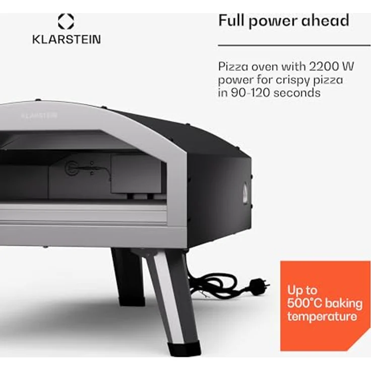 Klarstein LaFiamma Pizzaofen Elektrisch 450 Grad – 2.200 W, Duale Heizelemente, Inklusive Pizzastein, Edelstahl, Schnelle Aufheizzeit, Outdoor-Design, Bis 450 °C, Kompakt – Bild 5