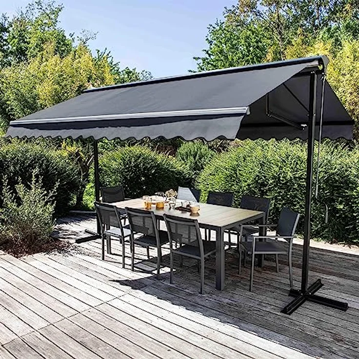 Oviala Doppelmarkise mit Kassette, 3 x 4 m, Aluminium, Anthrazitgrau, 12 m² Schattierung, robuste Aluminium- und Stahlkonstruktion, wasserabweisend und UV-Schutz – Bild 2