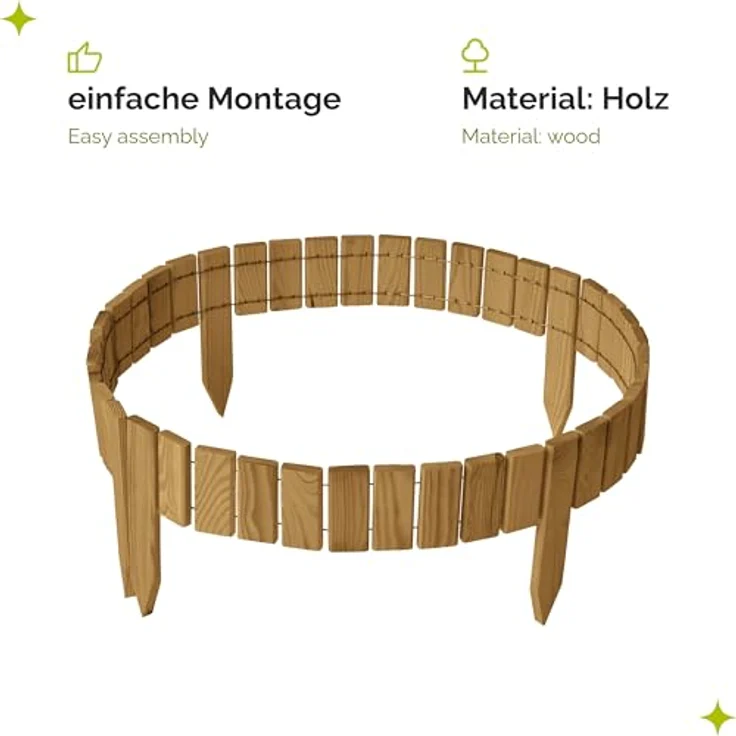 Garronda Beeteinfassung Holz Rollzaun GD-0149, imprägniert, flexibler Holzgartenzaun, 10 cm x 200 cm, hellbraun – Bild 3