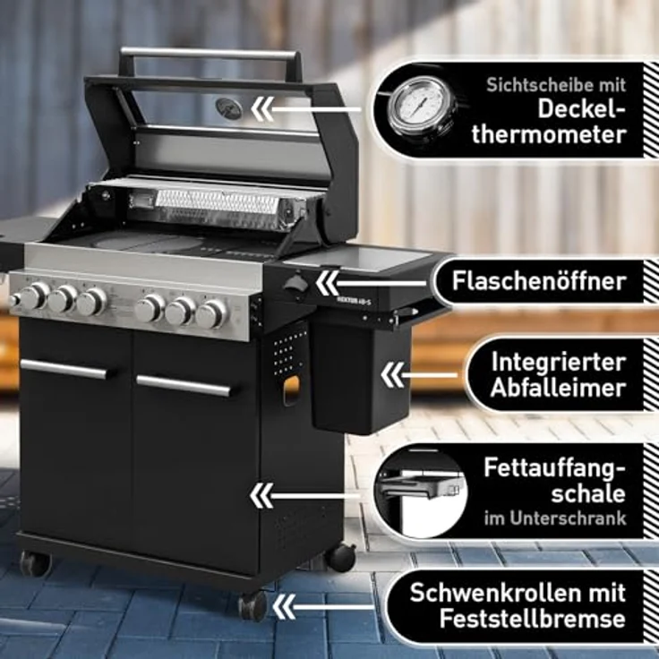 Feuergott Gas-Grillstation Hektor 4B-S mit Infrarotbrenner und Seitenkocher, inkl. Abdeckhaube – Bild 2