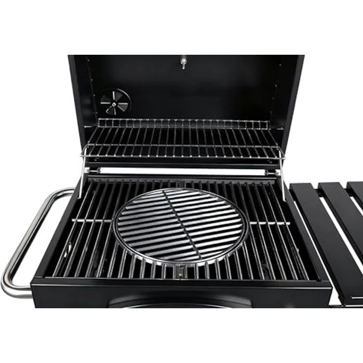 El Fuego® "ONTARIO 2" Holzkohlegrill, inkl. höhenverstellbare Kohlenwanne, verchromtem Warmhalterost, Tresordesign & Ascheauffangbehälter, mit Flaschenöffner, Grill BBQ – Bild 4