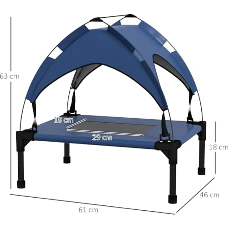 PawHut Erhöhtes Hundebett mit Baldachin, Haustierbett, Outdoor Hundeliege mit Dach, Atmungsaktiv, für Mini- und Kleinhunde Dunkelblau Oxford 61 x 46 x 63 cm – Bild 5