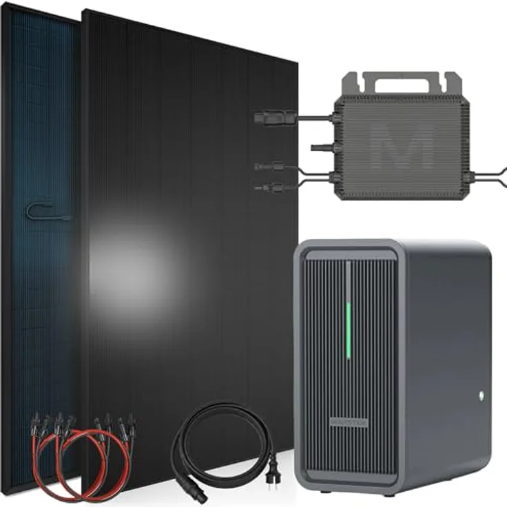 SUNNIVA® 920W Balkonkraftwerk, PV Komplettset mit 2x 460W Bifacial N-Type Modulen, 2,24 kWh Speicher Marstek B2500-D, Plug & Play Steckdose, FULLBLACK