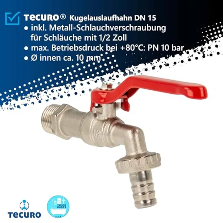 tecuro Kugelauslaufventil 1-2 Wandanschluss - messing vernickelt – Bild 5