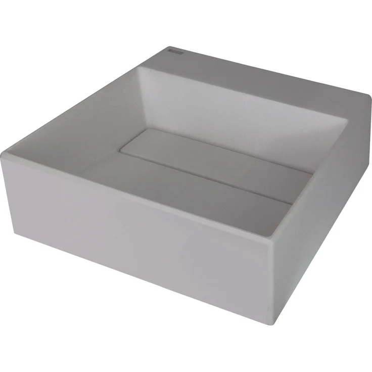 Deante Correo Aufsatzwaschbecken, 40 cm grau eckig in Granitoptik mit verdecktem Ablauf, Komplett-Set