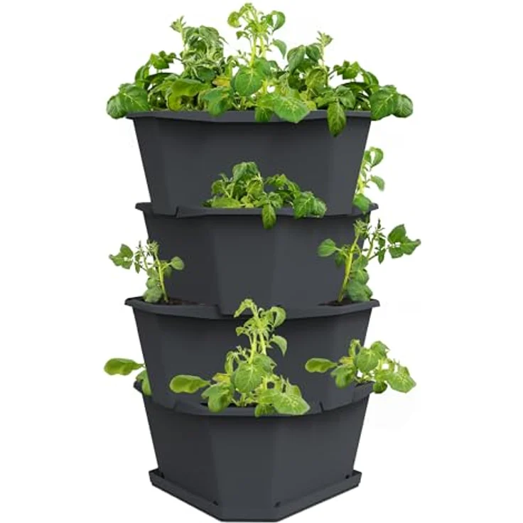 Gusta Garden Hochbeet, Paul Potato Kartoffelturm 4 Etagen Anthrazit - Profi Kartoffelturm für Balkon, Terrasse & Garten – Bild 1