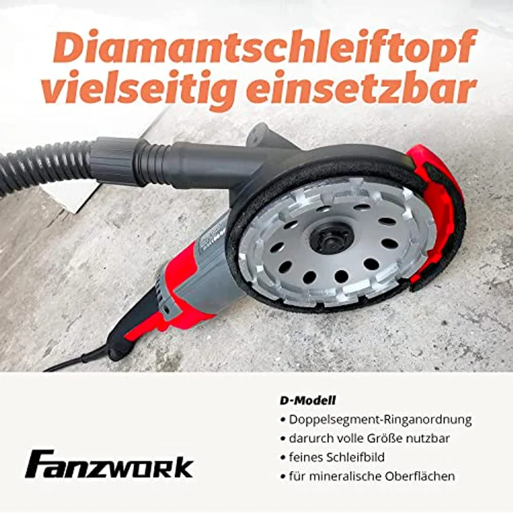 FANZTOOL Betonschleifer Betonfräse 2000W Set mit 180mm Diamantschleiftopf und Absaughaube – Bild 6