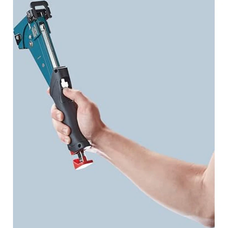 Novus Tools Hammertacker J-055, robustes Vollmetallgehäuse für Flachdrahtklammern Typ G, ergonomischer Griff, 6-14 mm Klammergröße, blau – Bild 5