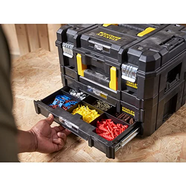 Stanley FatMax Pro-Stack Werkzeugkoffer Combo(21,5L Fassungsvermögen, mit 2 Schubladen und Organizern für Kleinteile, mit Metallschließen, mit herausnehmbaren Innenteilern) FMST1-71981 – Bild 4