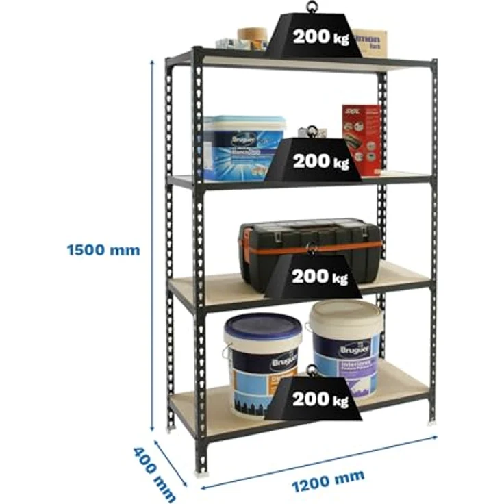 Simonrack Simonclick Maderclick MegaPlus, Metallregal 150 x 120 x 40 cm, 4 Böden, Traglast 200 kg pro Boden, anthrazit – Bild 2