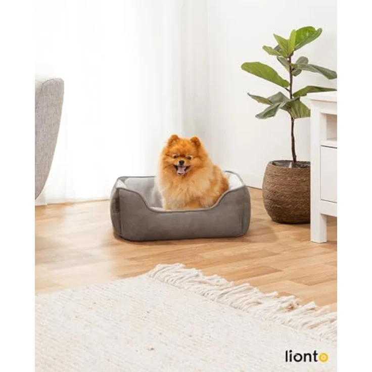 lionto Tierkissen 2-in-1 Hundebett in Wildlederoptik, mit Wendekissen, dunkelgrau/grau, 60 cm x 50 cm – Bild 2