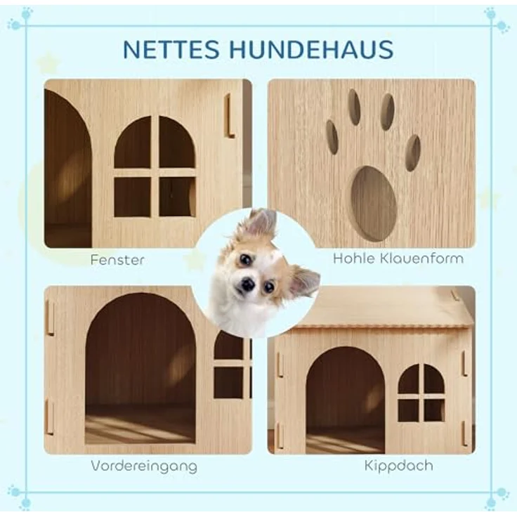 PawHut Hundehütte mit Fenster, Katzenhaus in Eiche, für kleine Hunde unter 4 kg, montierbar ohne Schrauben – Bild 3