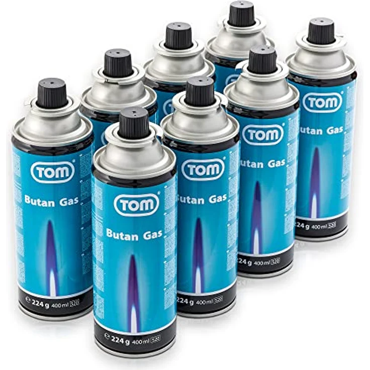 TOM Butangas Kartuschen CG-227, 8 x, 12 x oder 28 x mit MSF-1A Bajonett Ventil, ideal für Campingkocher und Unkrautbrenner – Bild 1