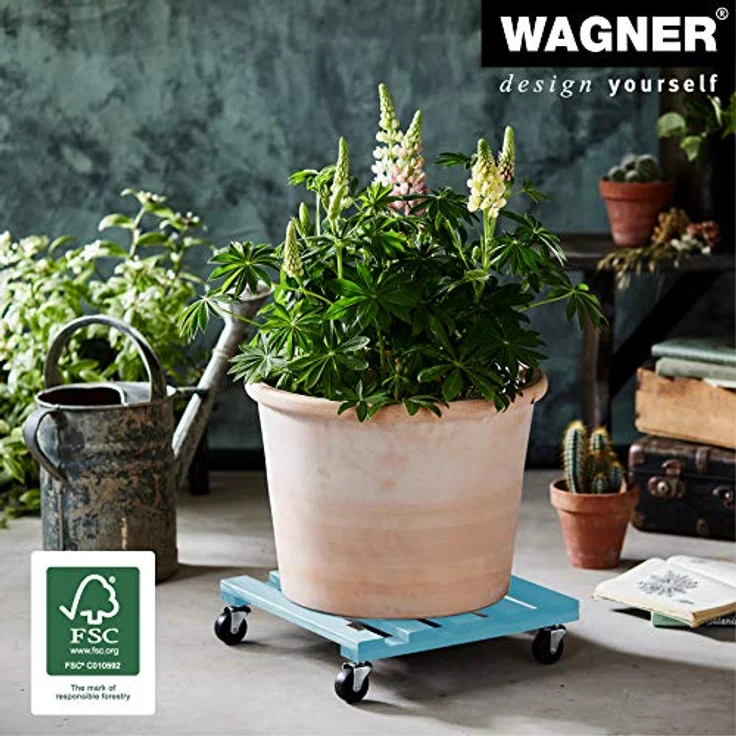 Wagner Pflanzenroller Aqua Splash 38 x 38 x 9,5 cm I Blumenroller für Außenbereich + Innenbereich I Kübelroller aus FSC®-Massivholz, Aqua Splash/türkis I Tragkraft 120 kg I Made in EU - 20042301 – Bild 2